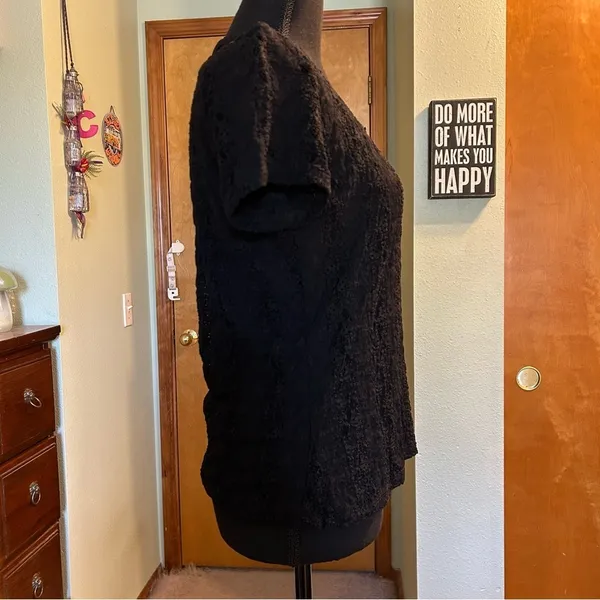 Biyaycda vintage dead stock black lace short sleeve top lined career size M - Image 3