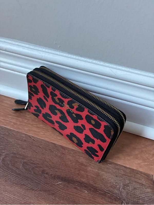 Coach Double Zip Wallet In Red Leopard Print Coated Canvas - Image 4
