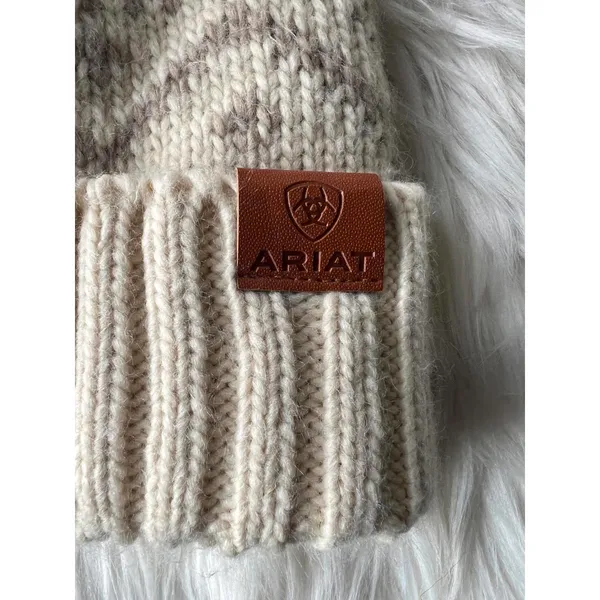 Ariat Women's Cream Knit Beanie Hat with Faux Fur Pom Pom - Image 2