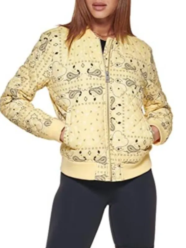 NWT $100 Levi's Yellow Bandana Paisley Diamond Quilted Bomber Jacket XL - Image 2