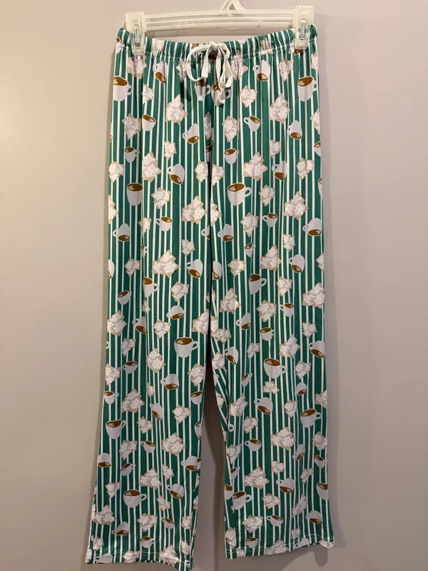 The Royal Standard Beignet Striped Print Drawstring Waist Pajama Pants Green and White - Image 4