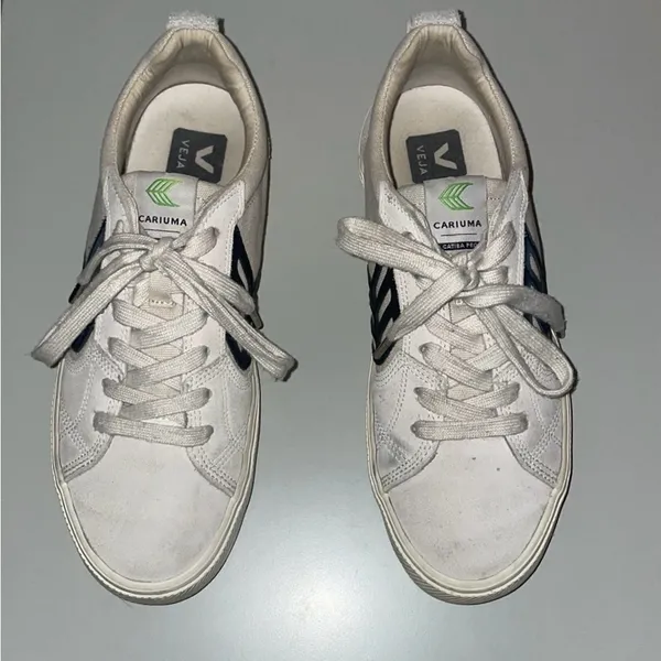 CARIUBA CATIBA Pro Ivory Black Organic Canvas Leather Sneakers $118 EUC Wmn 8 - Image 2