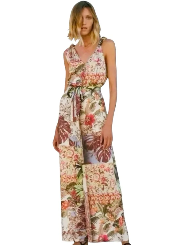 ZARA multicolor JUMPSUIT DRESS WITH presley PRINT Size Medium - Image 3