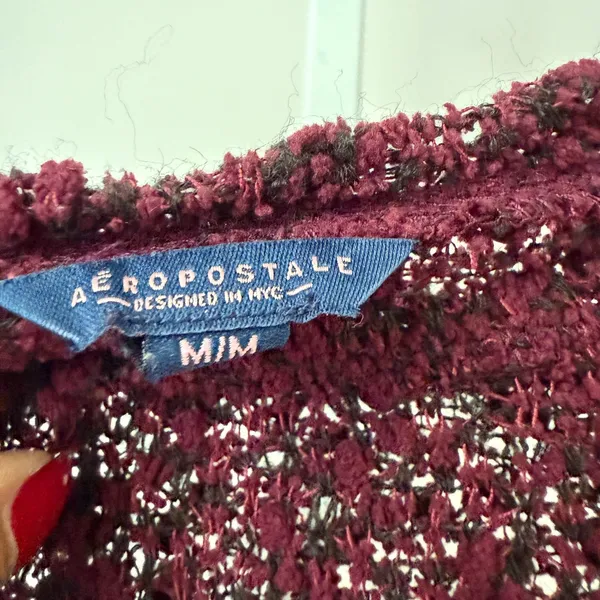 Aeropostale Women M‎ Burgundy Textured Knit Long Sleeve Sweater Top - Image 6