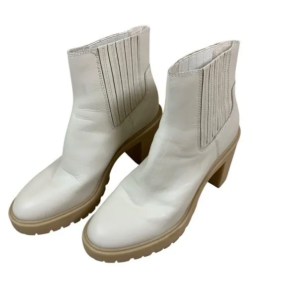 Dolce‎ Vita Cache H20 Ankle Boots 11 Ivory Elastic Sides Block Heel Slip On - Image 4