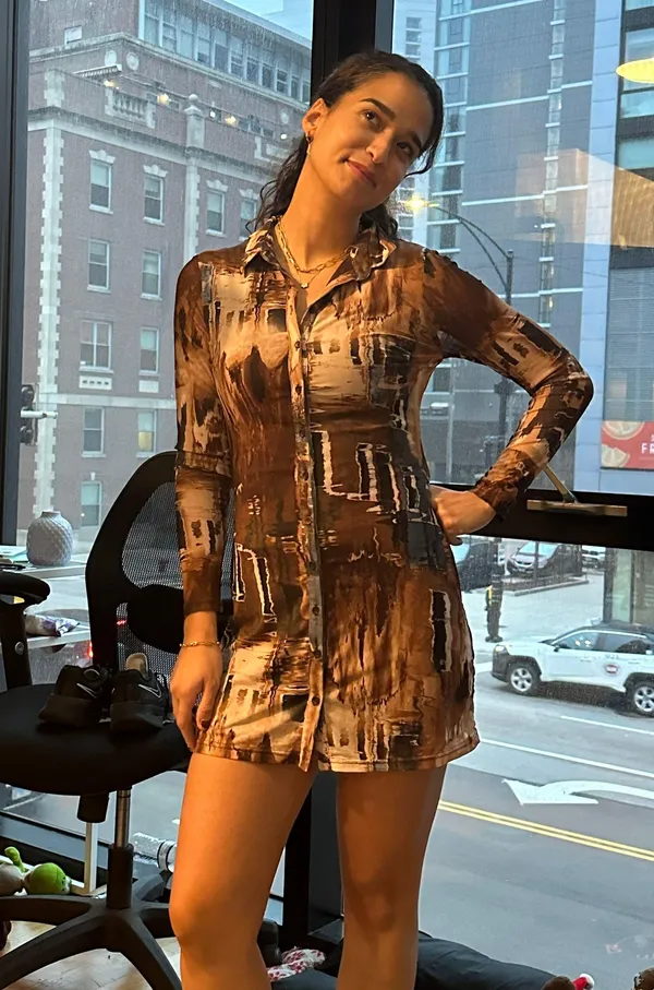 12th Tribe Brown Mesh Button Up Dress - Image 4