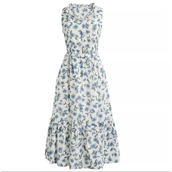 J.Crew white blue floral ruffled midi dress size 2 - Image 2