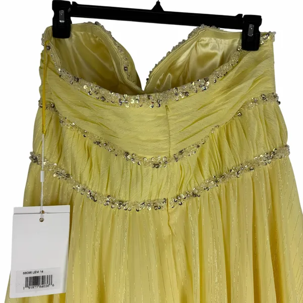 Mac Duggal Strapless Chiffon Hi Low Evening Gown Lemon Yellow Size 14 - Image 10