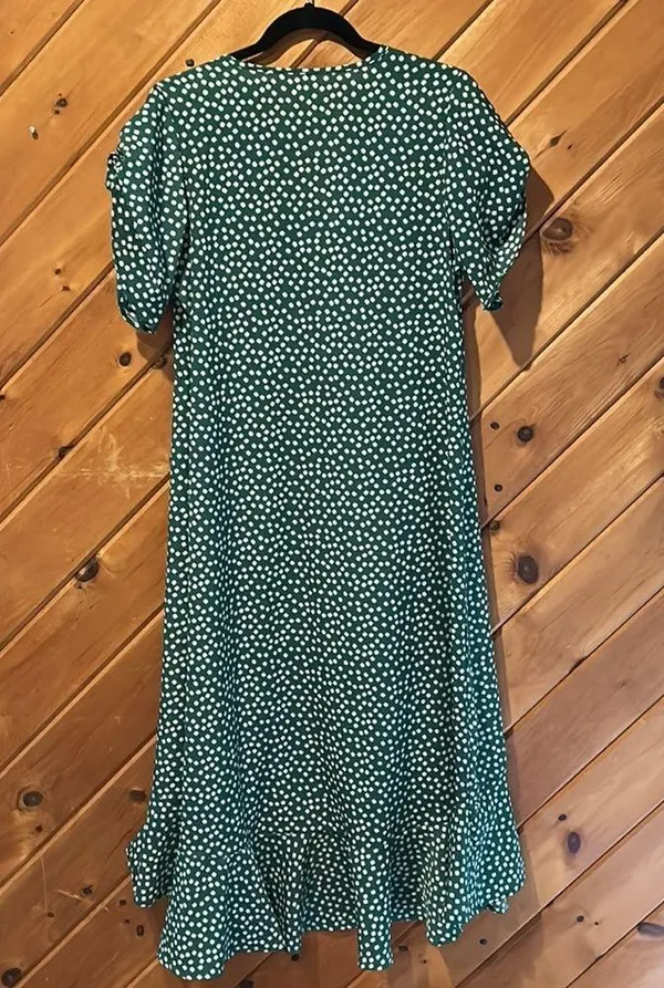 Green white dot Bohemia ruffle wrap maxi dress - Image 8