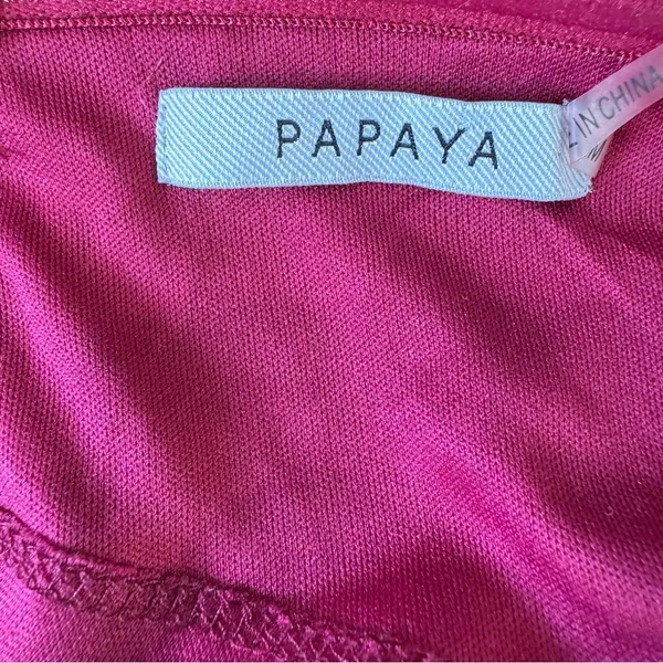 Papaya Burgundy Maroon Jumpsuit Lace Top Bare Midriff Open Back Wide Leg Sheer Overlay - Image 9