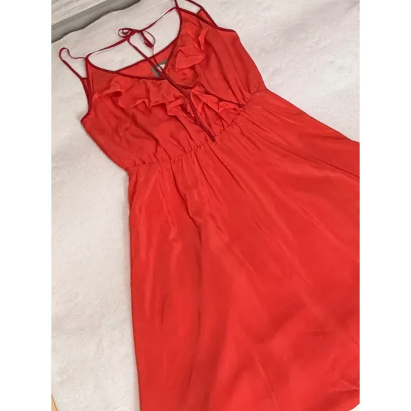 Girls From Savoy Anthropologie 100% Silk Ruffle Mini Dress Red/Rouge Sz 0 NWT - Image 9
