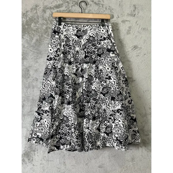 Vintage Black White Floral Paisley Skirt Cottagecore Boho Retro‎ Medium Prairie - Image 3