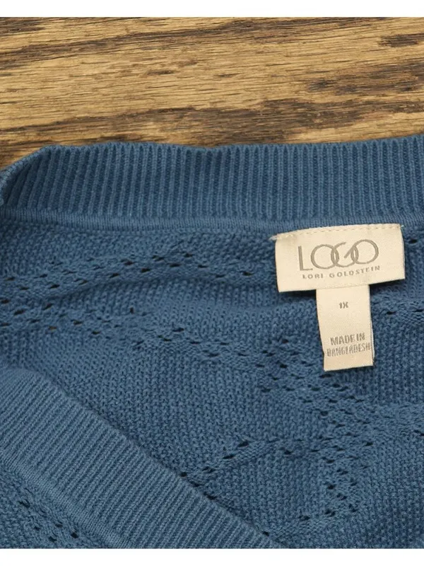 Logo By Lori Goldstein Button Front Cotton Cardigan Sweater Blue Slate 1X - Image 3