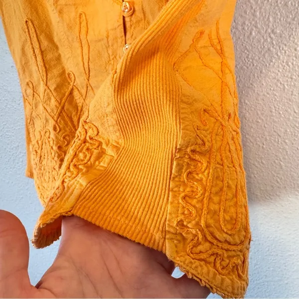 G Designs Orange Embroidered Boho Blouse Womens M Peasant Fairycore Renaissance - Image 6