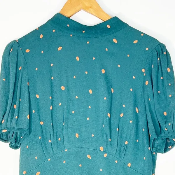 Free People Abbie Tie Reversible Green Peach Polka Dot Sheath Dress Womens 8 - Image 8