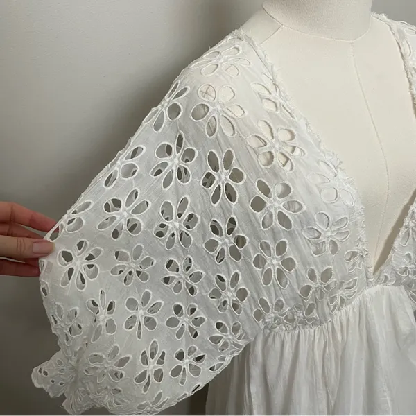 Free People One Dress Bella Note Eyelet Flower Babydoll Whimsical Boho White - Image 8
