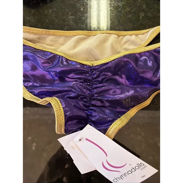 Chynna Dolls Bikini Swimwear Dancer Sz S/M Orange Purple Shimmer Gold Scrunch - Image 5