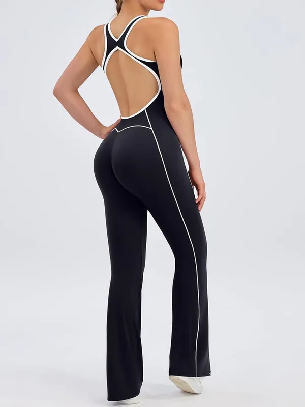 TDIFFUN Women Flare Jumpsuits Backless Workout- Black. Size M - Image 3