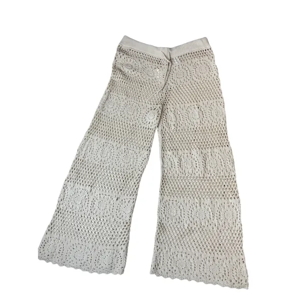 Aerie Womens XL Crochet Wide Leg Pants Cream Knit Beach Cover Up 0701-8501 NEW - Image 2
