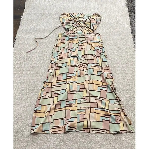12th Tribe Geometric Strappy Midi Dress Multicolor Sweetheart Size L - Image 11
