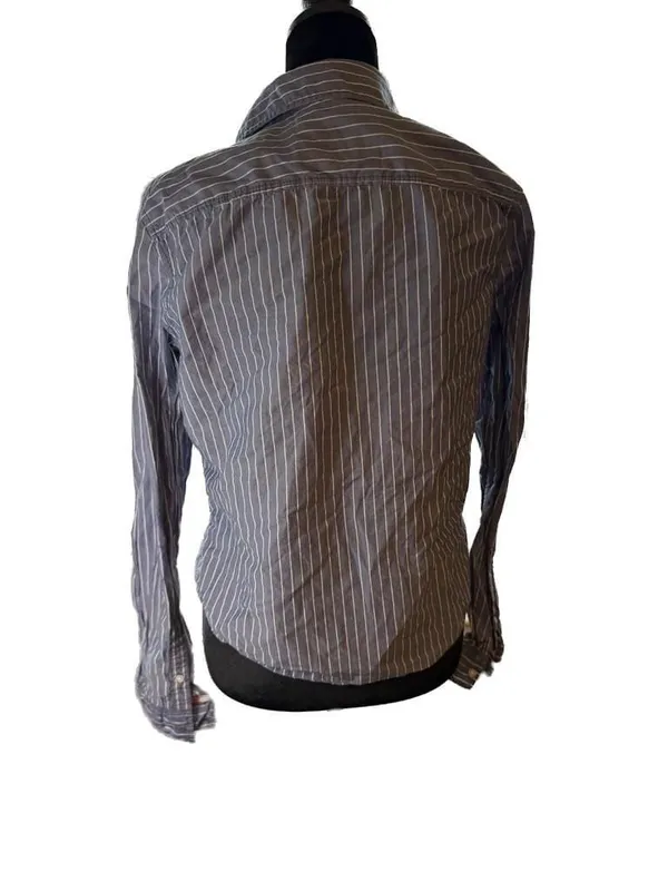 Hollister Women's Blue and White Striped Long Sleeve Button Down Shirt Size M - Image 3