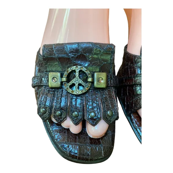 Donald J.Pliner Couture Brown Gator Embossed Kitten Heel Sandals 7.5 Y2K Studded - Image 4
