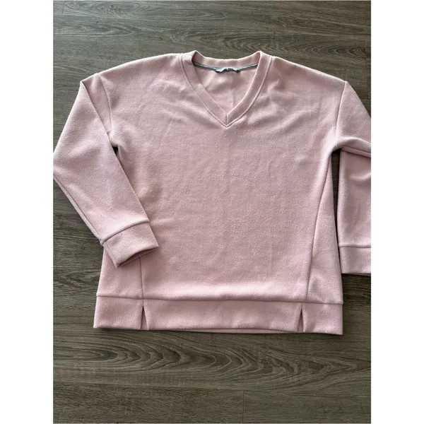 Marc New York V Neck Sweater Womens L Dusty Pink Ribbed Long Sleeve Sweatshirt - Image 4