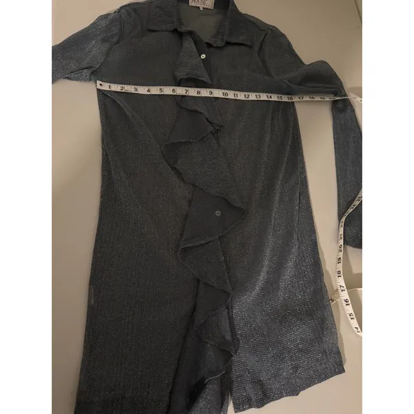 House of CB London Amiyah Gray Lurex Shirt Dress Sheer Ruffle Button-up XS - Image 7