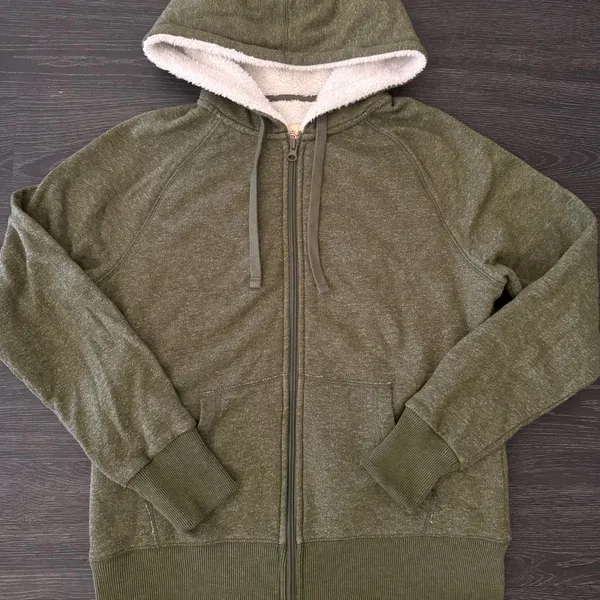 Womens Soft Fluffy Durable Olive Green Thick Zip Up Hoodie Jacket Size Medium - Image 2