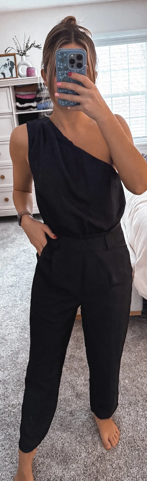 Express Black Satin one shoulder jumpsuit - Image 2