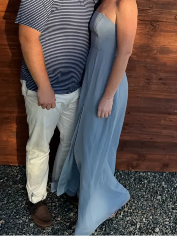 Birdy Grey Strapless Light Blue Bridesmaid Gown with Side Slit - Image 4