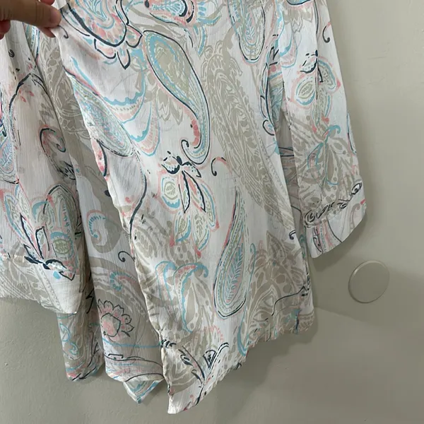 Chico's Multicolor Paisley Sheer Waterfall Front Shrug Cardigan Sz 2 US L - Image 6