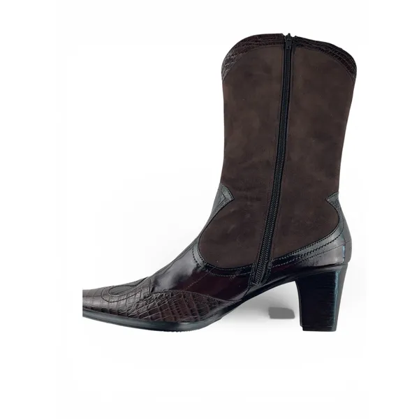 Moda Women's‎ Brown Faux Croc Suede Knee High Boots Block Heel Size 10M - Image 4