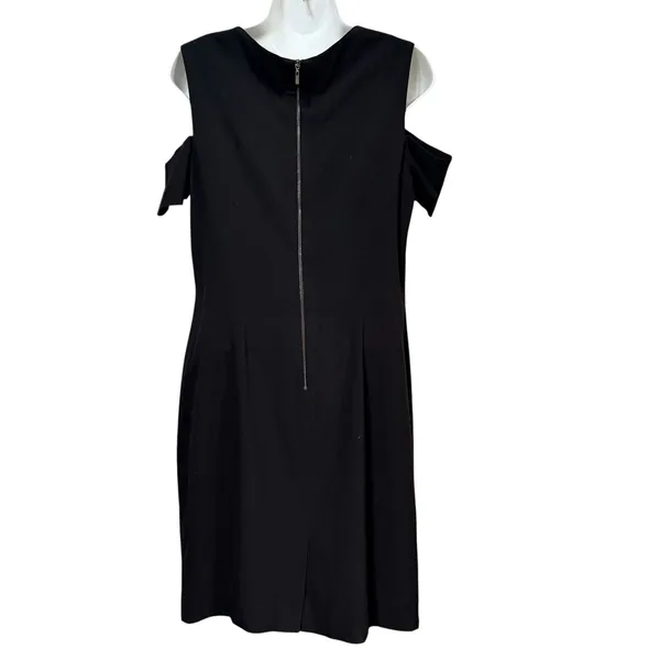 Tahari Arthur S Levine Black Cold Shoulder Sheath Dress Size 10 Exposed Zipper - Image 2