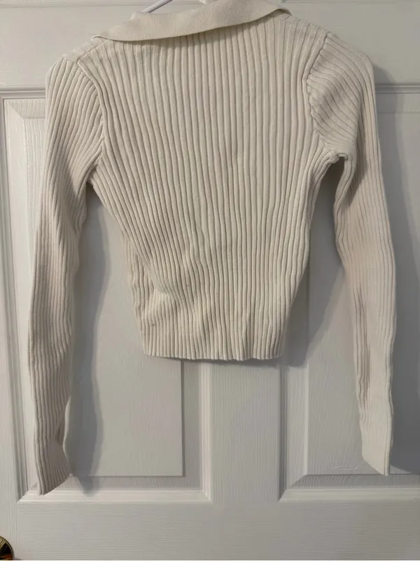 Brandy Melville Ribbed Collared Button-Up Cardigan - Cream - Image 3