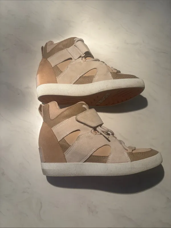Sorel Beige High-Top Bootie Sneakers with Strap - Image 2