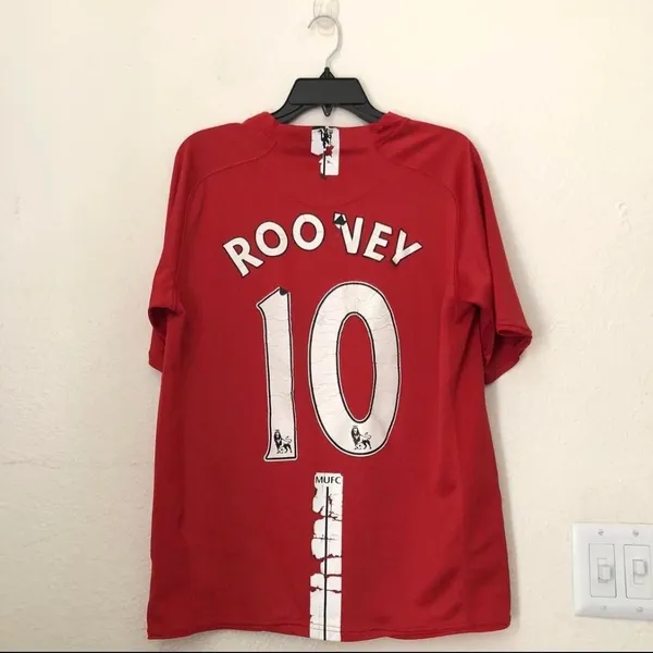 Rooney #10 AIG Manchester United Red Devil 2007-08 Jersey Soccer Football Nike Sz M Some wear as pictured - Image 3