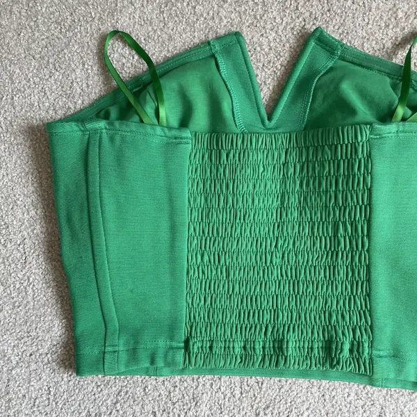 Maeve by Anthropologie Corset Style Crop Top Strapless Green Women's Size Large - Image 3