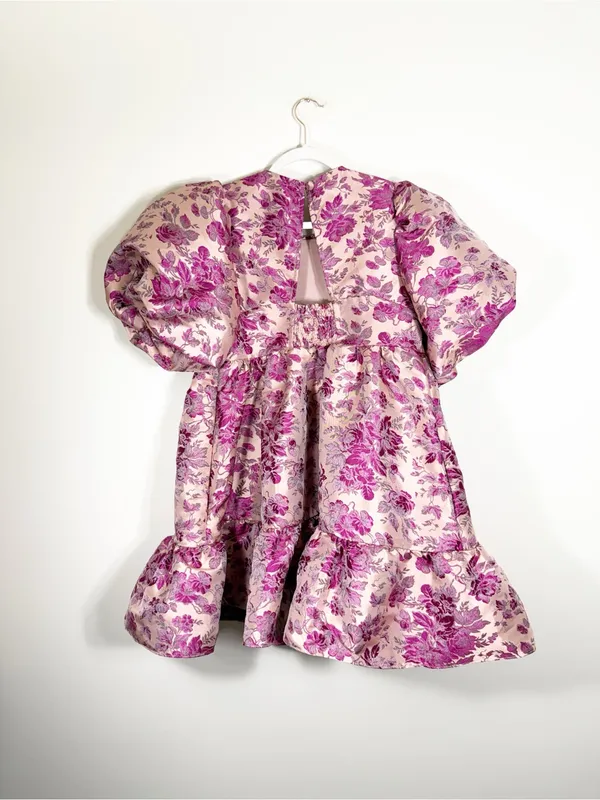 By Anthropologie Puff Short-Sleeve Babydoll Mini Dress Pink Floral Medium - Image 6