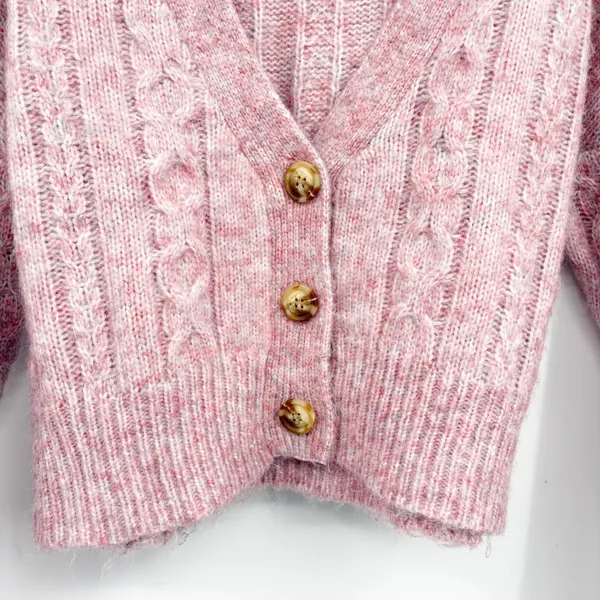 Urban Revivo Women Pink Cable Knit Coquette Cropped Fisherman Cardigan Sweater 6 - Image 2