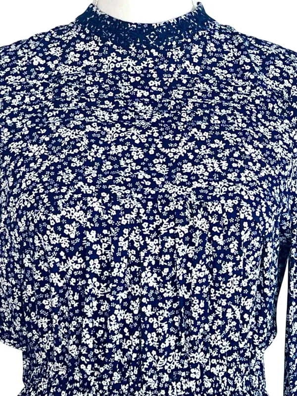Chelsea & Violet Mini Floral Print Tiered Ruffle Long Sleeve Dress S Blue NWT - Image 3