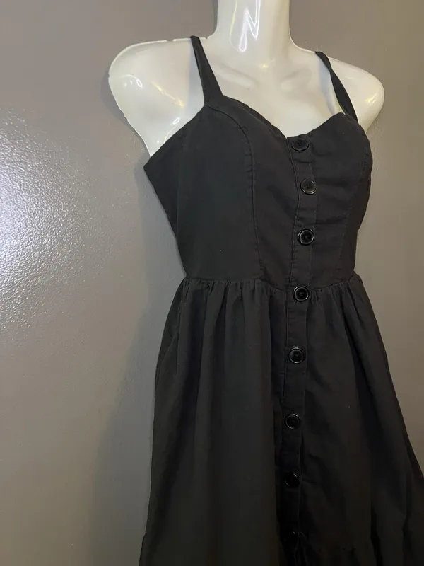 Urban Outfitters Dress Womens Medium Black Button Front Midi Sundress Sweetheart - Image 6