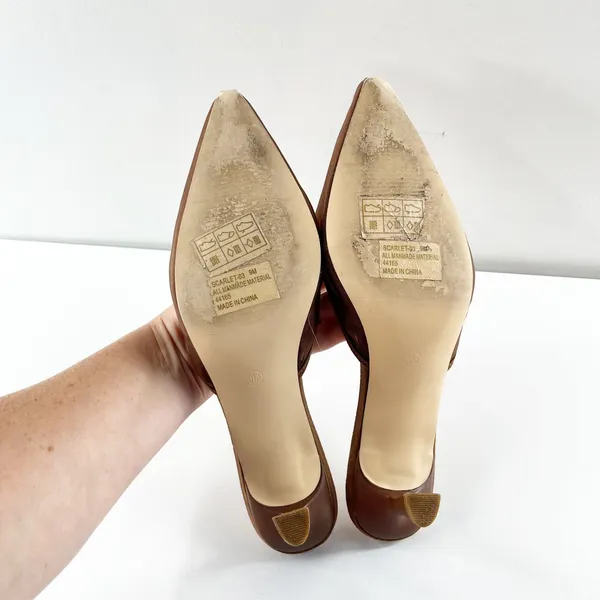 Anne Michelle Scarlet Pointed Toe Mesh Mule Kitten Heel Shoes Brown 9 - Image 5