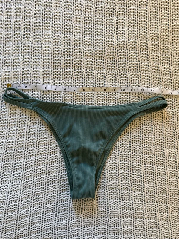 Hollister Ribbed Deep Olive Green Bikini Bottom Cheeky Cutout Medium Swimwear - Image 5