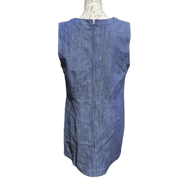LOFT NWT Womens Blue Cotton Denim Sleeveless Shift Dress Button Pockets Size 10 - Image 4