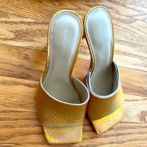 Marc Fisher- “Danria” Square Toe Gold Metallic Slide Dress Heels-8M- NEW - Image 8