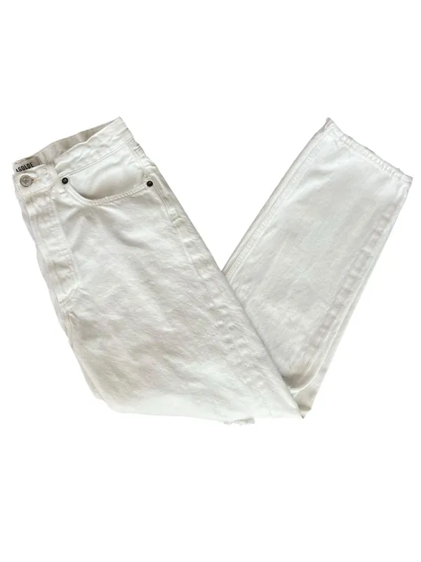 AGOLDE Women’s 90’s Straight Leg White Enamel Denim Distressed Button Fly Jeans - Image 14