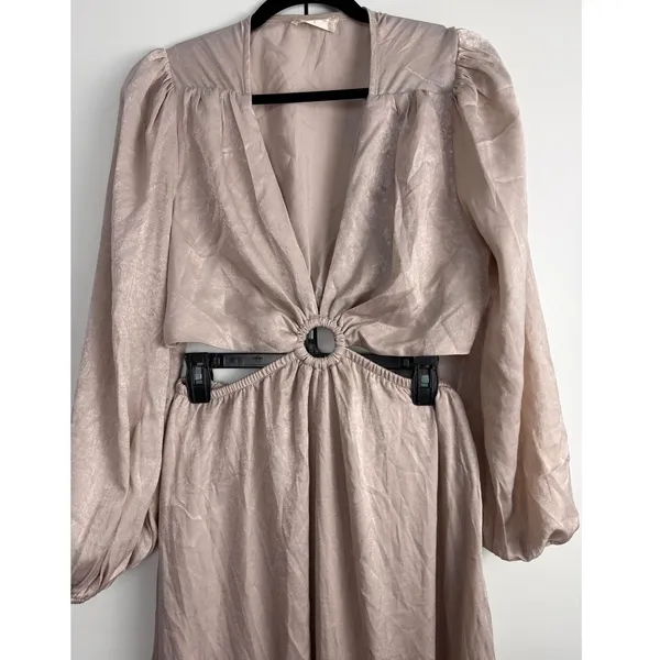Altar'd State Champagne Satin O-Ring Cutout‎ Maxi Dress Women's Large Boho Glam - Image 3
