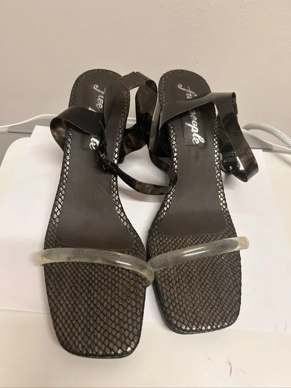 Free People Natal Ankle Snake Skin Block Heel Sandals Size 10 Clear - Image 12