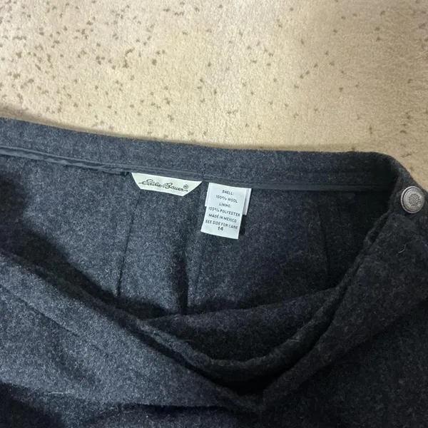 Eddie Bauer Gray 100% Wool Wrap Mini Dark Academia Skirt Lined‎ Size 14 Preppy - Image 5